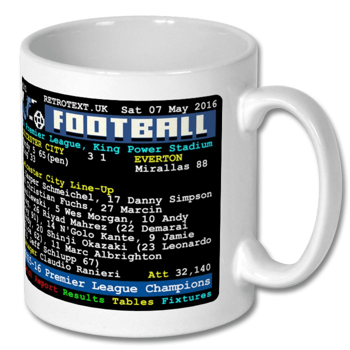 Leicester City 2016  Premier League Champions Teletext Mug Ceramic 11oz mug Retrotext   