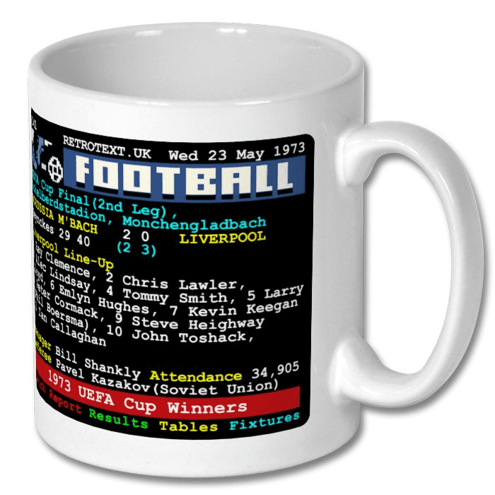 Liverpool 1973 UEFA Cup Winners Teletext Mug Ceramic 11oz mug Retrotext   