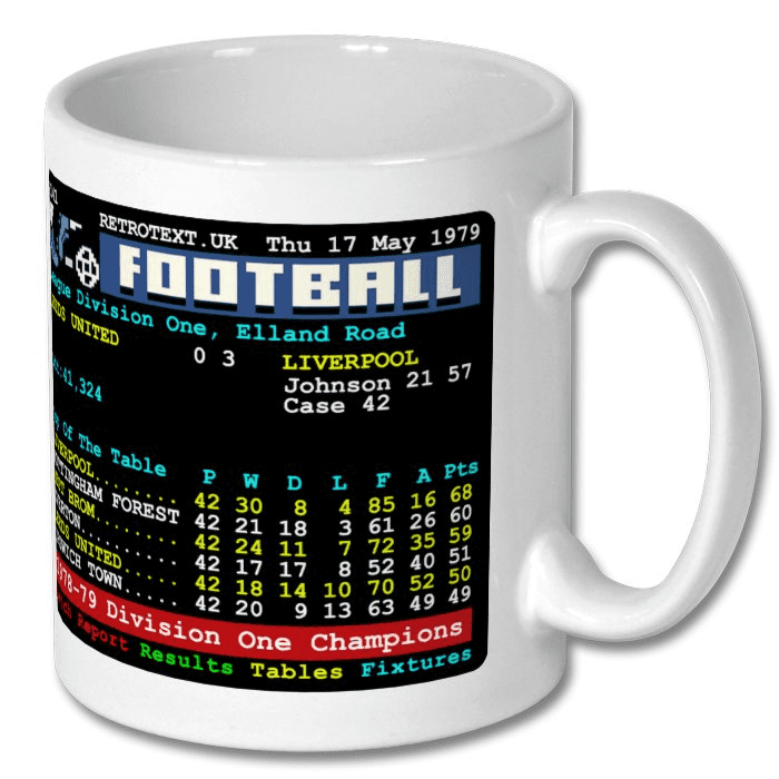 Liverpool 1979 Division One Champions Bob Paisley Teletext Mug Ceramic 11oz mug Retrotext   