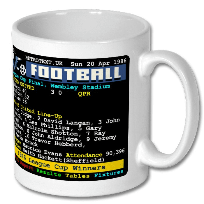 Oxford United 1986 League Cup Winners Teletext Mug Ceramic 11oz mug Retrotext   